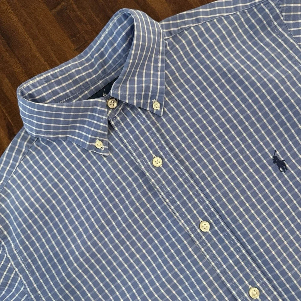 Polo Ralph Lauren Men's Short Sleeve Button Down Shirt Blue White Plaid Check M